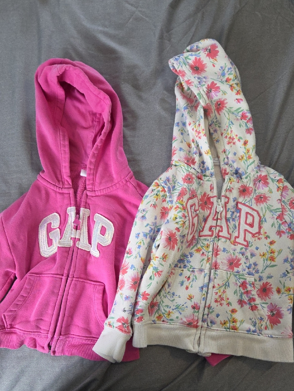 GAP Girls' Bright Pink Zip Hoodie & Floral Cream Zip Hoodie Set